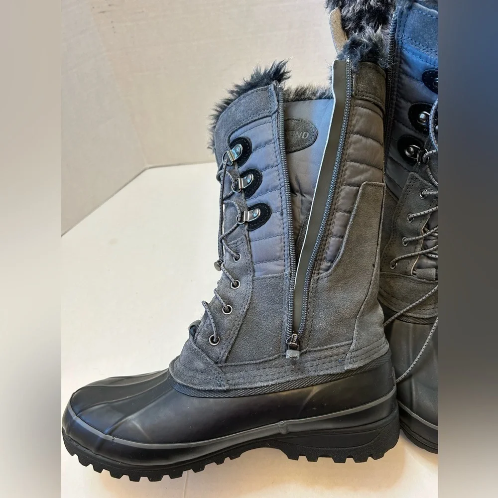 Lands End Squall insulated winter boots w/gray faux fur Thermolite Sz-9-1/2B.  H